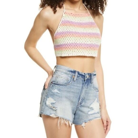 BP. Crochet Halter Top in Purple Multi Cottage Stripe at Nordstrom, Size… - Picture 1 of 2